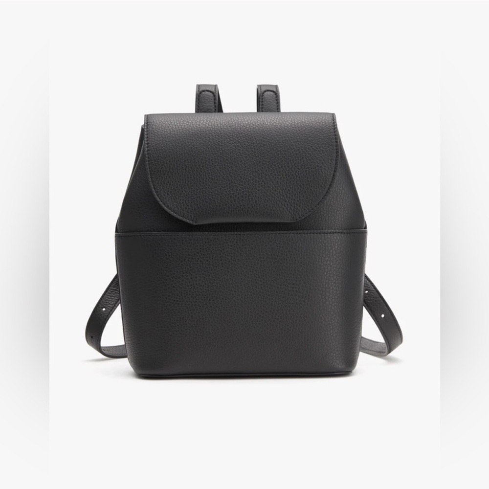 Cuyana Mini Leather Backpack in Black Pebbled Leather